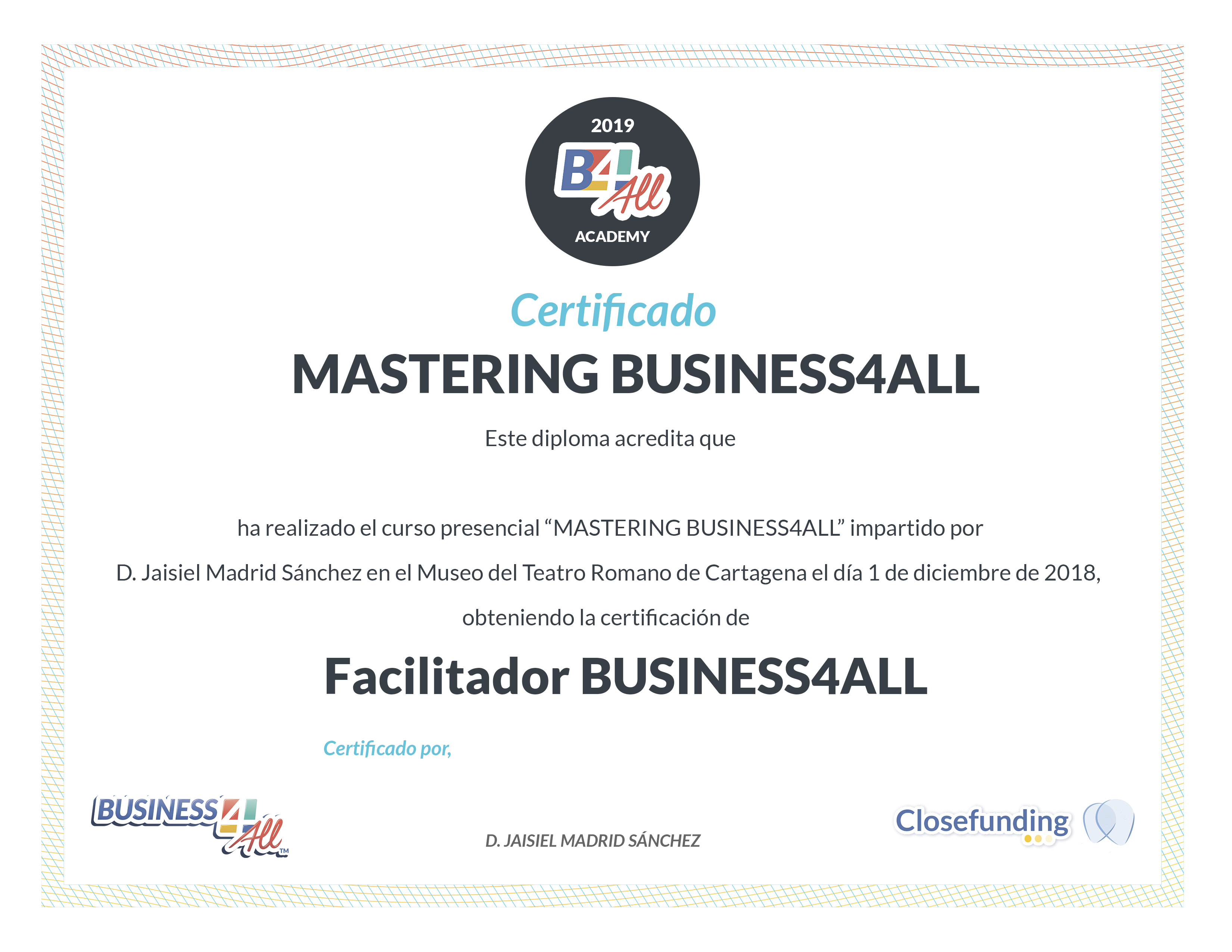 Imagen del diploma acreditativo de Facilitador/a Business4ALL